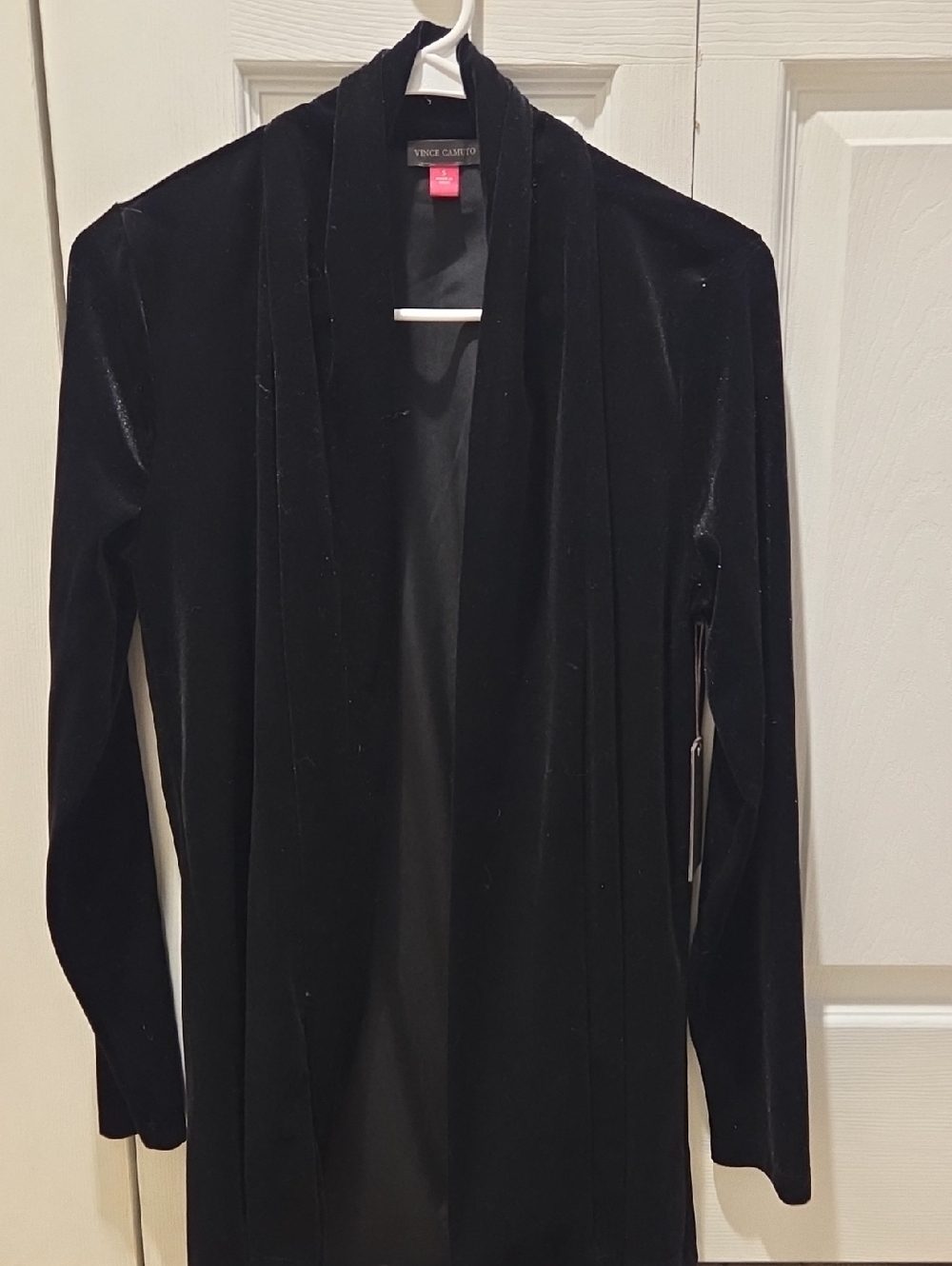 Vince Camuto Black Velvet Open-Front Draped Blazer